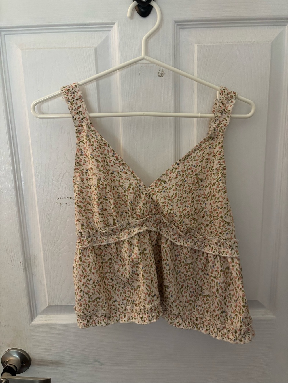 Women’s Cream Floral Ruffle Tank Top